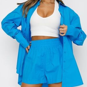 White Fox Behind The Look Button Down Shirt and Short NWT 💙